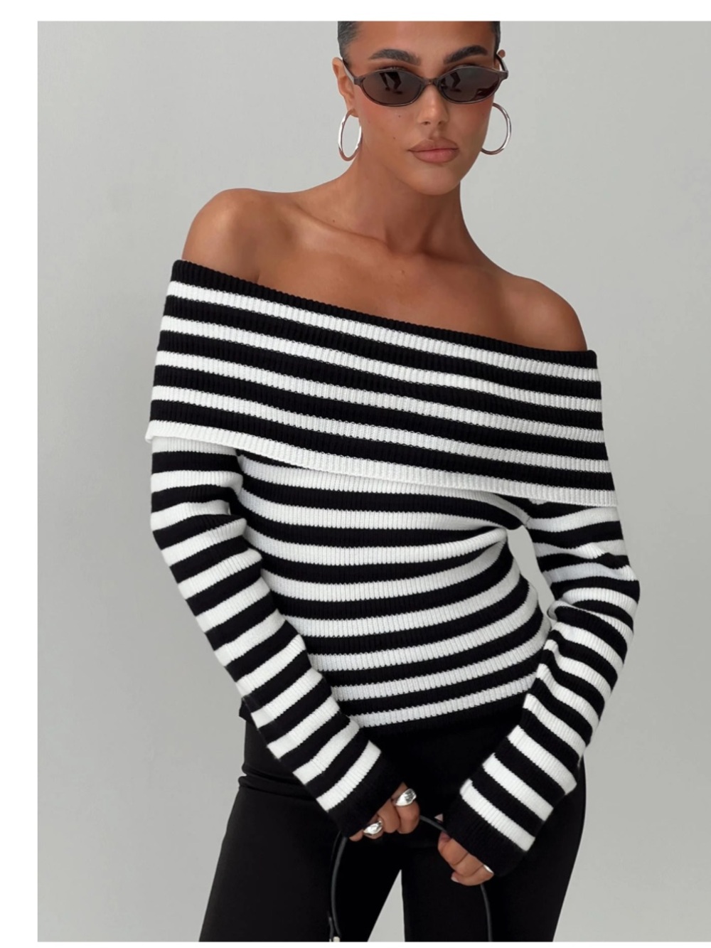 NWT Princess Polly Danyel Off-Shoulder Black & White Striped Sweater